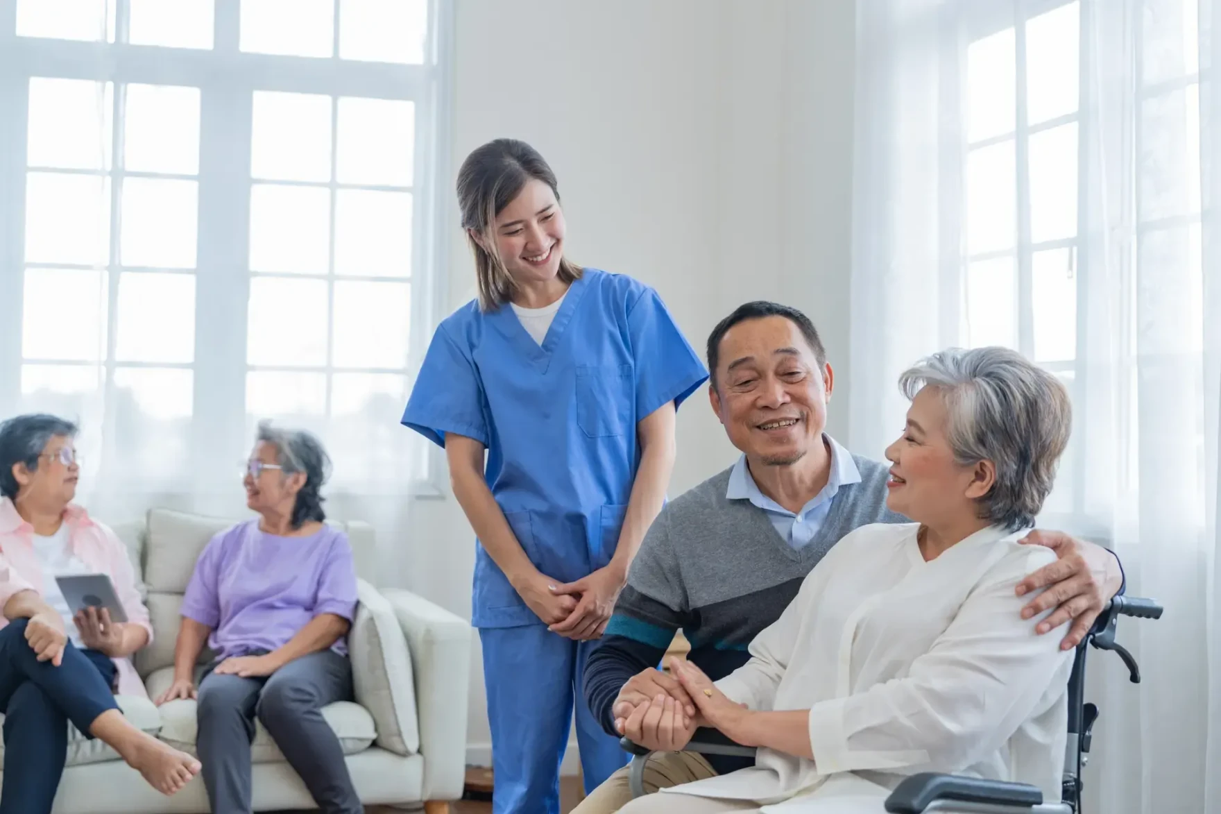 Healthcare professionals reviewing operational information together