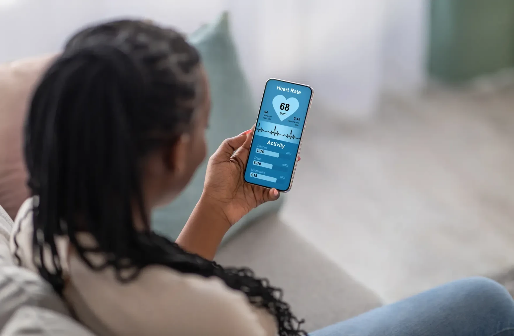 Woman checking health information on a mobile device